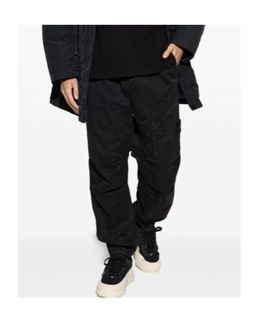 Stone Island Black Elastic-Waist Casual Trousers for men