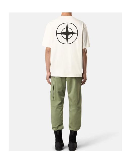 Stone Island White Logo Printed Crewneck T-Shirt for men