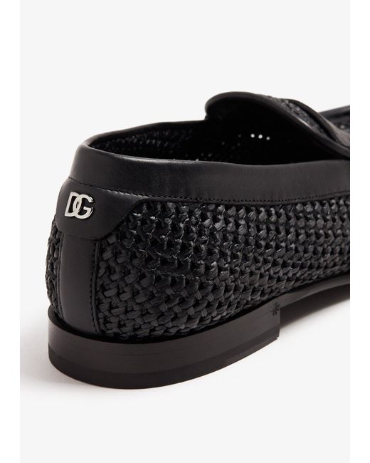 Dolce & Gabbana Black Logo Lettering Interwoven Penny Loafers for men