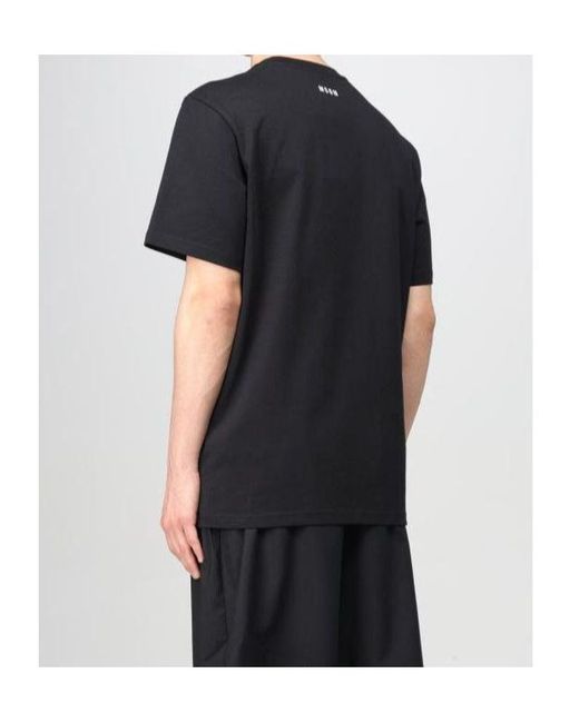 MSGM Black Logo Embroidered Jersey T-Shirt for men