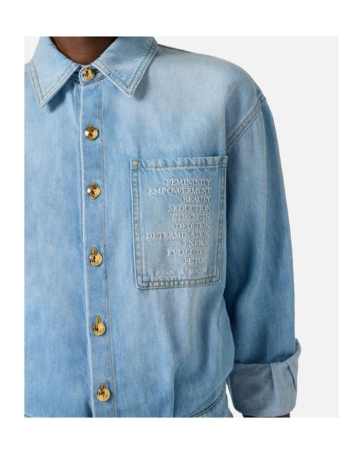 Elisabetta Franchi Blue Lettering Denim Jumpsuit