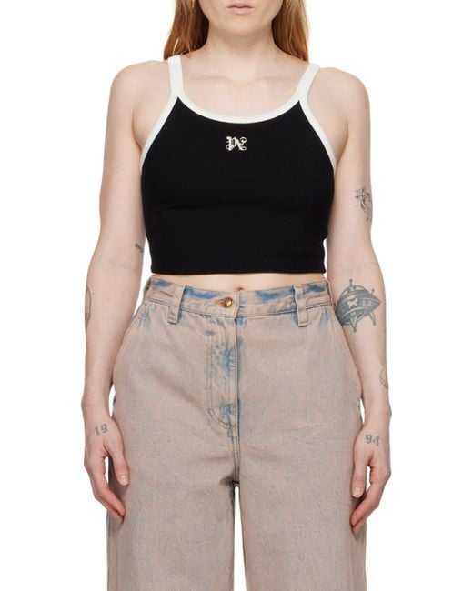 Palm Angels Black Pa Monogram Embroidered Cropped Tank Top