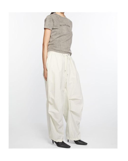 Acne White Drawstring Wide-Leg Trousers