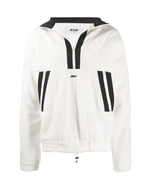 MSGM White Logo Plaque Half Zip Sweater for men