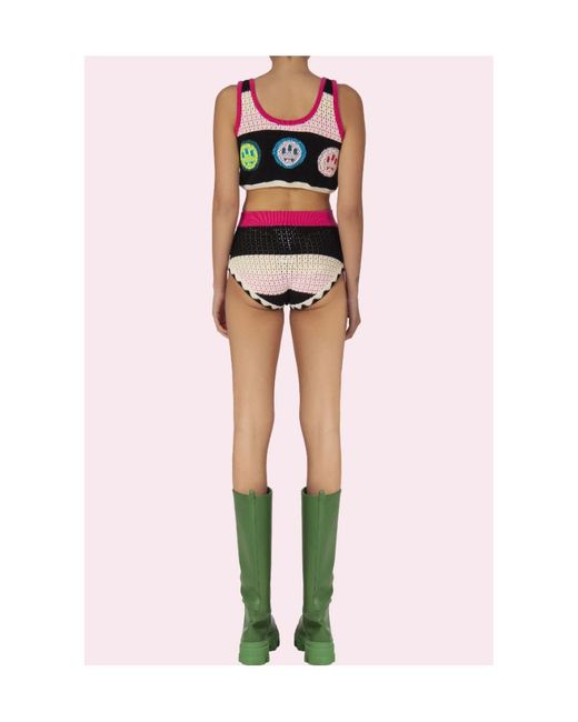 Barrow Pink Crochet-Panelled V-Neck Cropped Top