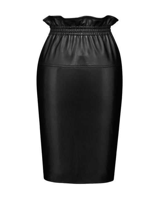Saint Laurent Black Ruffled-Waist Pencil Midi Skirt