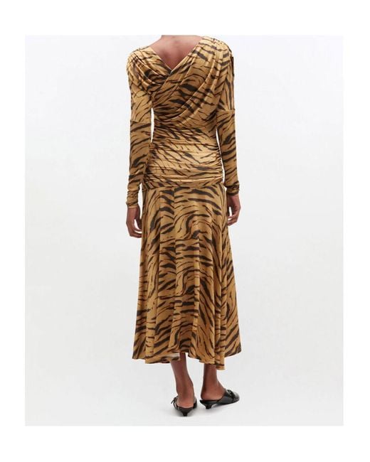 Ganni Metallic Zebra Print Ruched Dress