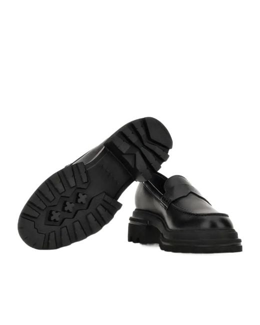 Hogan Black Round Toe Chunky Loafers