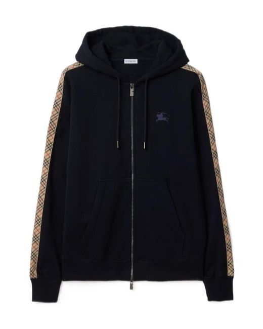 Burberry Black Check Motif Cotton Hoodie for men