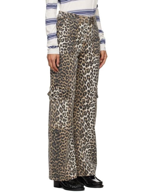 Ganni Gray Leopard Printed Straight Leg Jeans