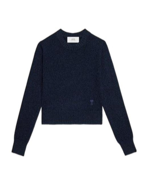 AMI Blue Long-Sleeved Crewneck Knitted Jumper