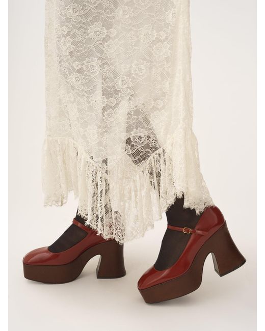 Chloé White Chloé Floral Lace Jacquard Ruffled Midi Skirt