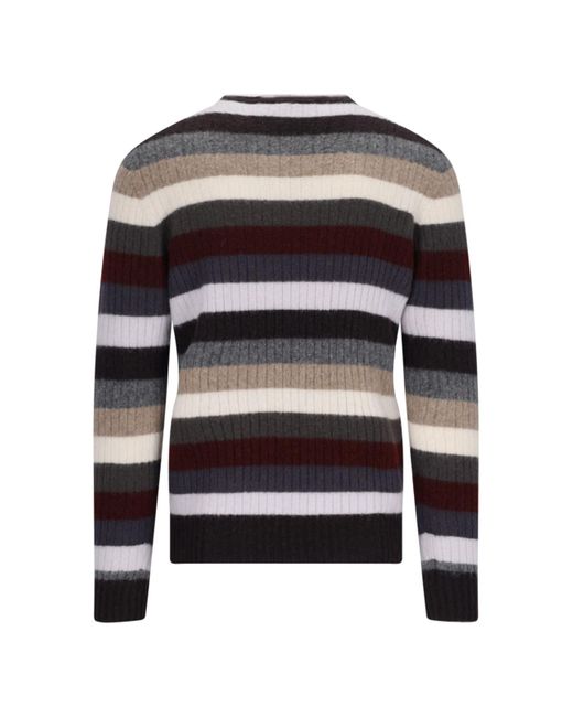 Drumohr White Striped Ribbed Knit Top for men