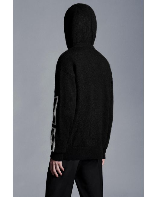 Moncler Black Logo-Intarsia Knitted Hoodie for men