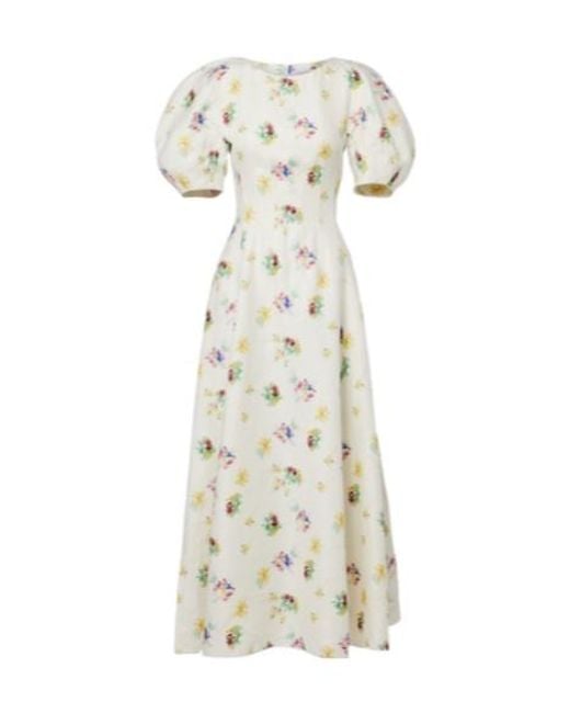 Gabriela Hearst White Ranya Puff-Sleeve Linen Maxi Dress