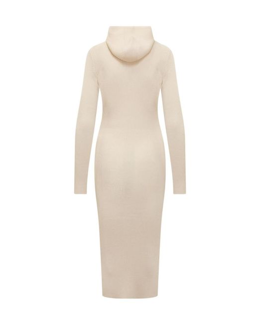Jil Sander White Long-Sleeved Ribbed-Knitted Hooded Midi Dress