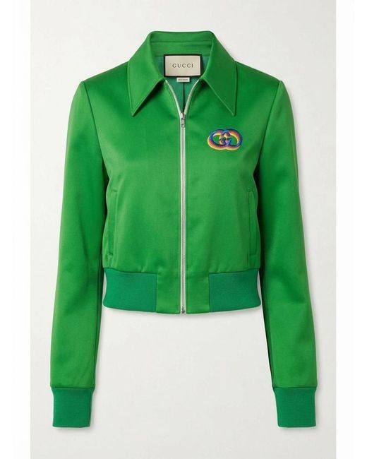 Gucci Green Tiger Embroidery Technical Jersey Jacket