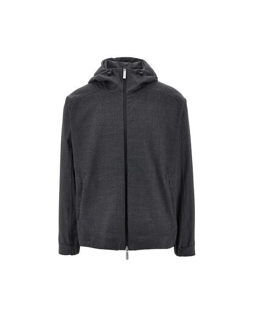 Herno Black Hooded Zip-Front Jacket for men