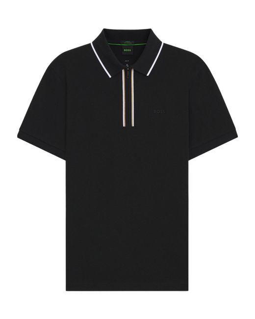 Boss Black Short-Sleeved Zip-Up Polo Shirt for men
