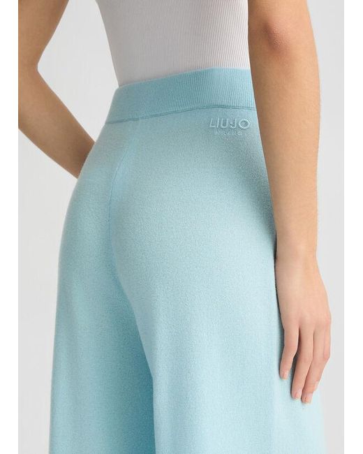 Liu Jo Blue Logo-Embroidered Flared Trousers