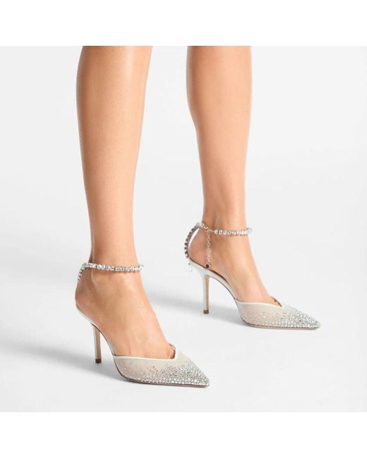 Jimmy Choo White Saeda 85 Pointed Toe Pumps