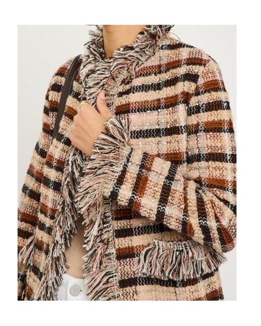 Etro Brown Striped Fringed Woven Jacket