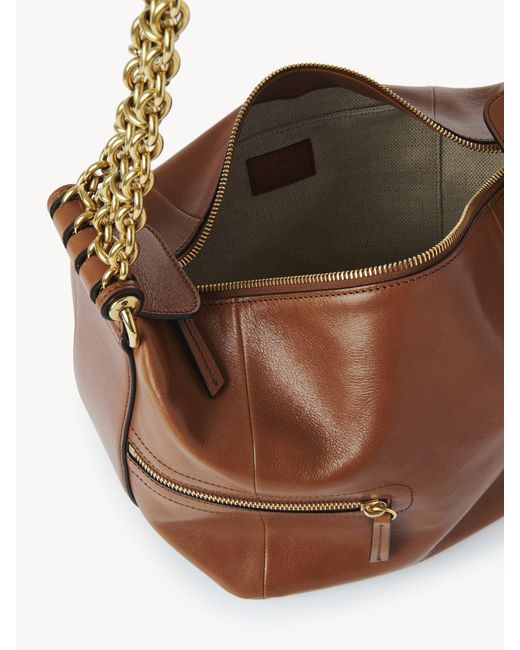 Chloé Brown Chain-Trimmed Leather Bag