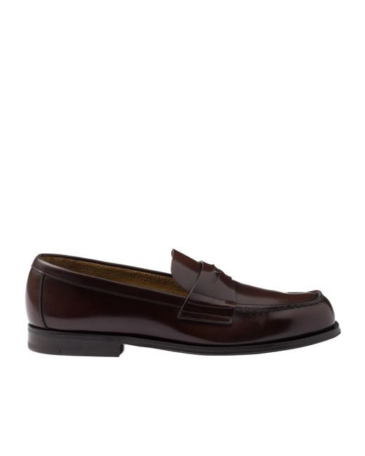 Prada Brown Logo-Triangle Slip-On Penny Loafers for men