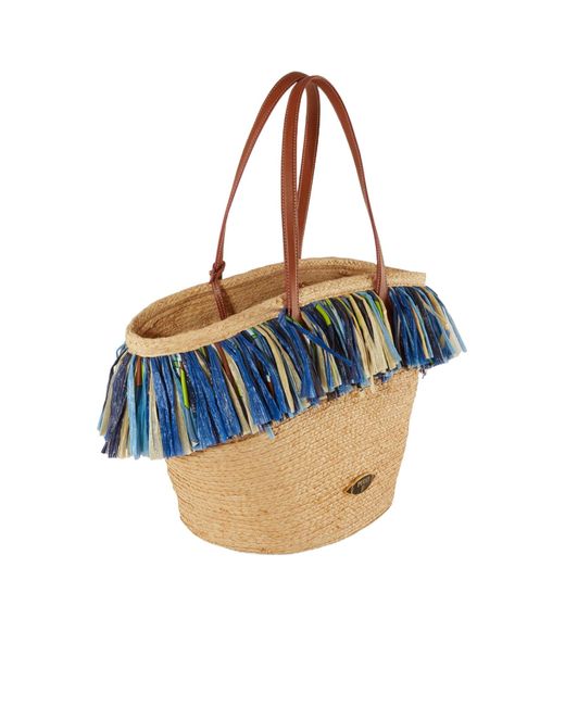 Emilio Pucci Blue Pucci Puccing Logo Plaque Fringed Beach Bag