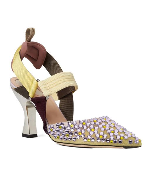 Fendi Metallic Colibrì Embellished Slingback Heeled Pumps
