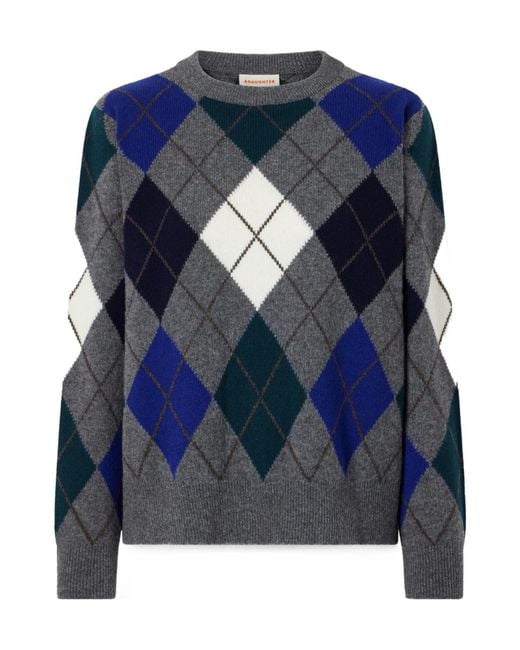 &Daughter Blue Ava Argyle Checked Wool Sweater