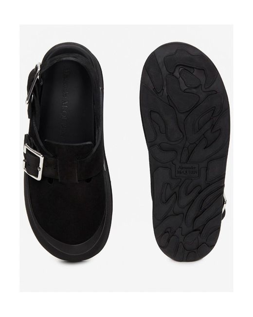 McQueen Black Buckle-Fastened Round-Toe Sandals for men