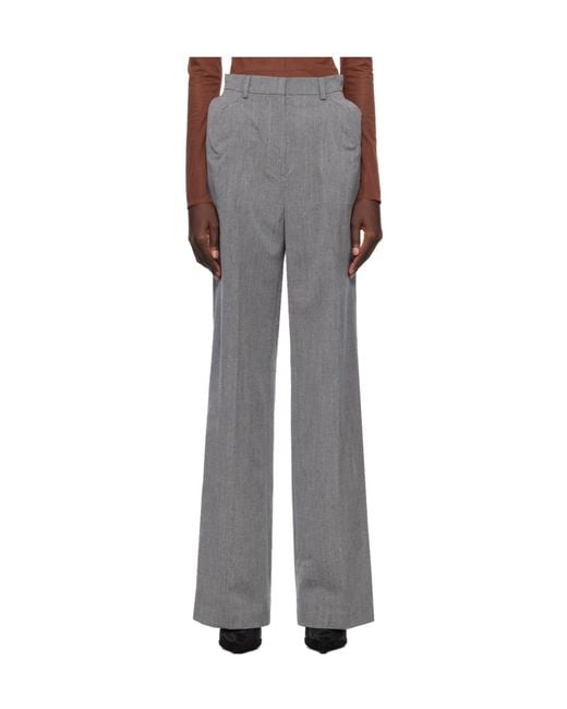 Pushbutton Gray Shoulder Puff Casual Pants