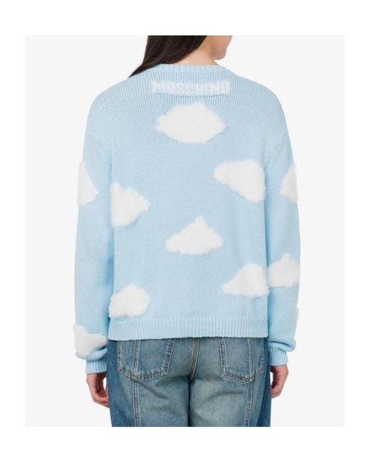 Moschino Blue Crew-Neck Cloud-Motif Sweater