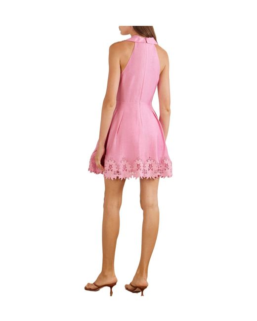 Rebecca Vallance Pink Anglaise-Trimmed Poplin Mini Dress