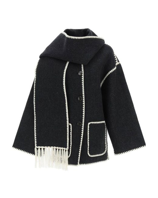 Totême Blue Totême Scarf Detailed Fringed-Edge Coat