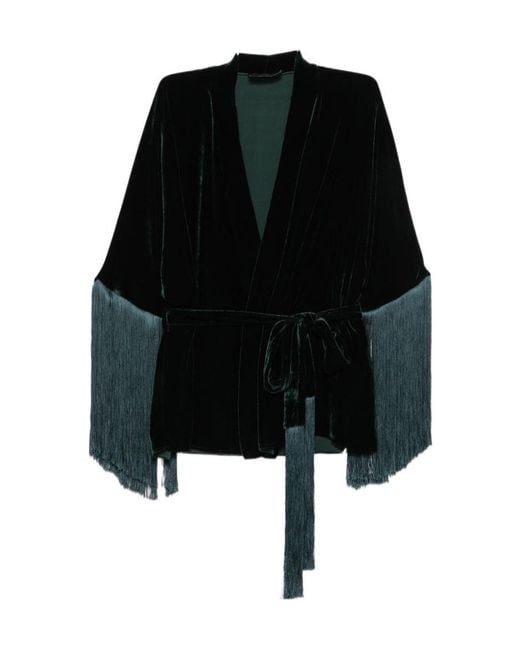 Antonelli Black Fringed Belted Kimono Jacket