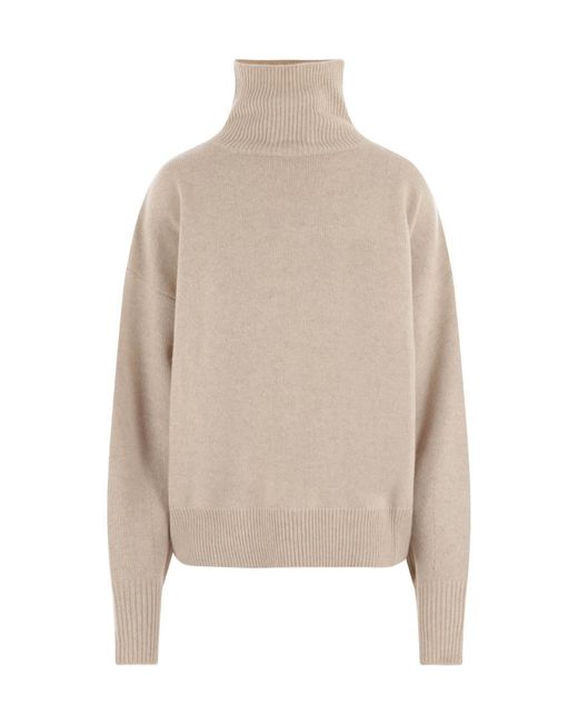 Isabel Marant Natural Loose-Fit Turtleneck Knitted Jumper