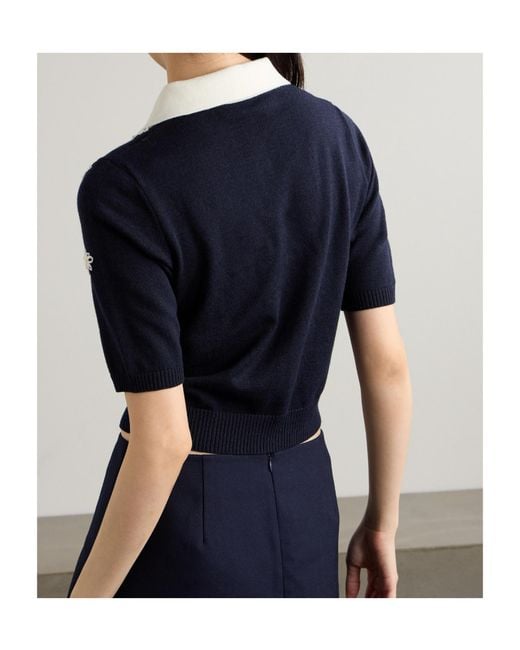ShuShu/Tong Blue Floral Embroidery Short Polo Shirt
