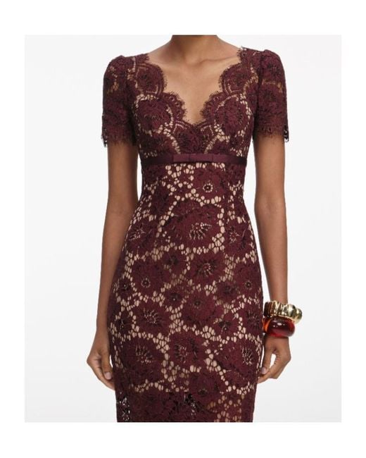 Self-Portrait Red Floral Lace Midi Dress