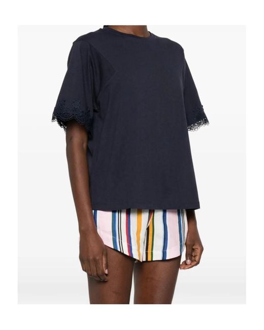 Twinset Blue Lace-Trim T-Shirt