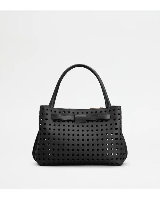 Tod's Black Perforated Buckled Leather Tote Bag