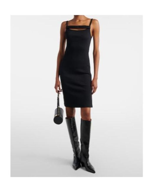 Courreges Black Ribbed-Knit Cotton Jersey Midi Dress