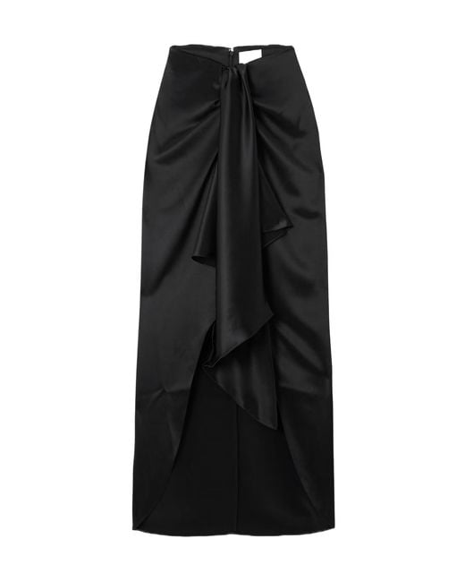 Galvan Black Asymmetric Satin Maxi Skirt
