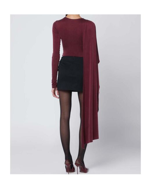ANDAMANE Red Draped Long-Sleeved Bodysuit