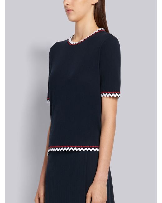 Thom Browne Blue Zigzag-Trim Pleated Rib T-Shirt