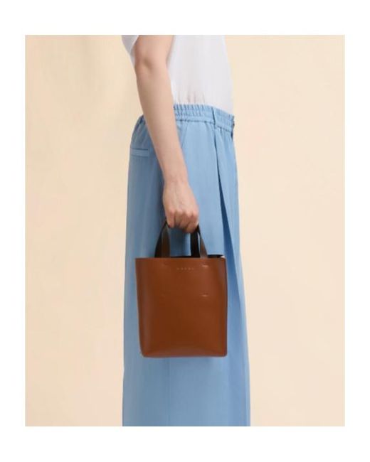 Marni Brown Logo Printed Two-Toned Tote Bag