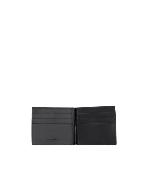 Bottega Veneta Black Woven Detailed Bi-Fold Wallet for men