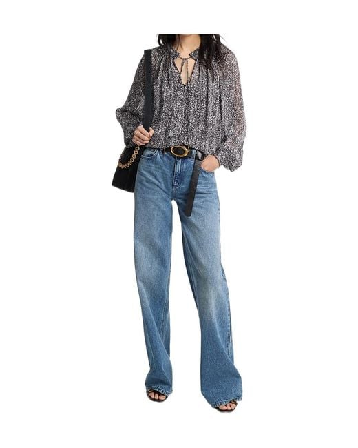 Michael Kors Blue Metallic Printed Georgette Blouse