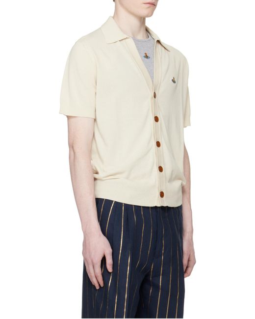 Vivienne Westwood White Button-Front Knit Polo Shirt for men